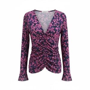 Baum und Pferdgarten purple Floral V-Neck Ruched Women's Top size S